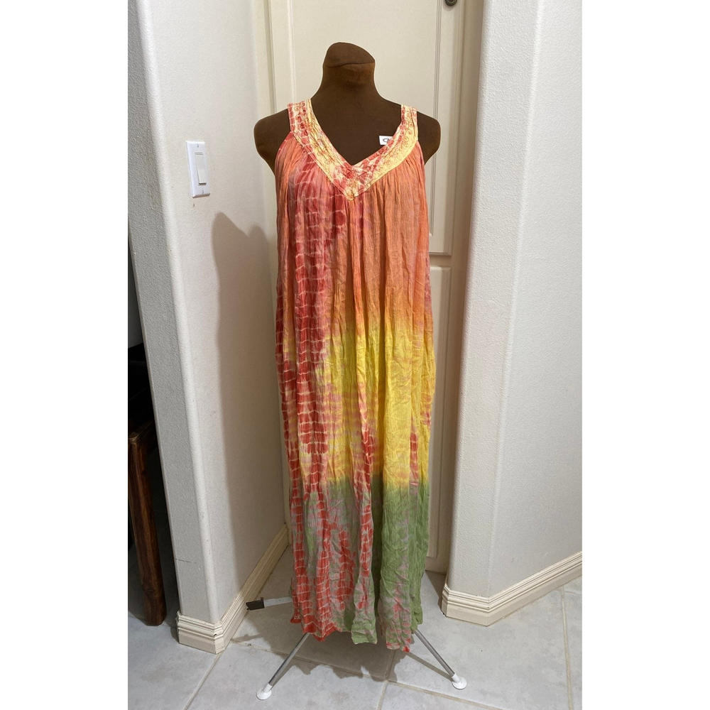 Neelam Orange & Yellow Tie-Dye Pocket Sleeveless Dress